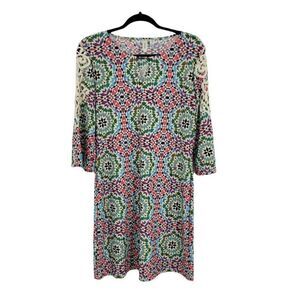 Tacera Dress Womens S Mod 3/4 Crochet Angel Sleeve Keyhole Scoop Neck Shift Pink